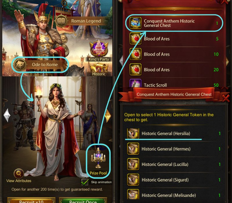 Recruit Evony GAeneral Hersilia at Ode to Rome Event (Get Conquest Anthem Historic General Chest)